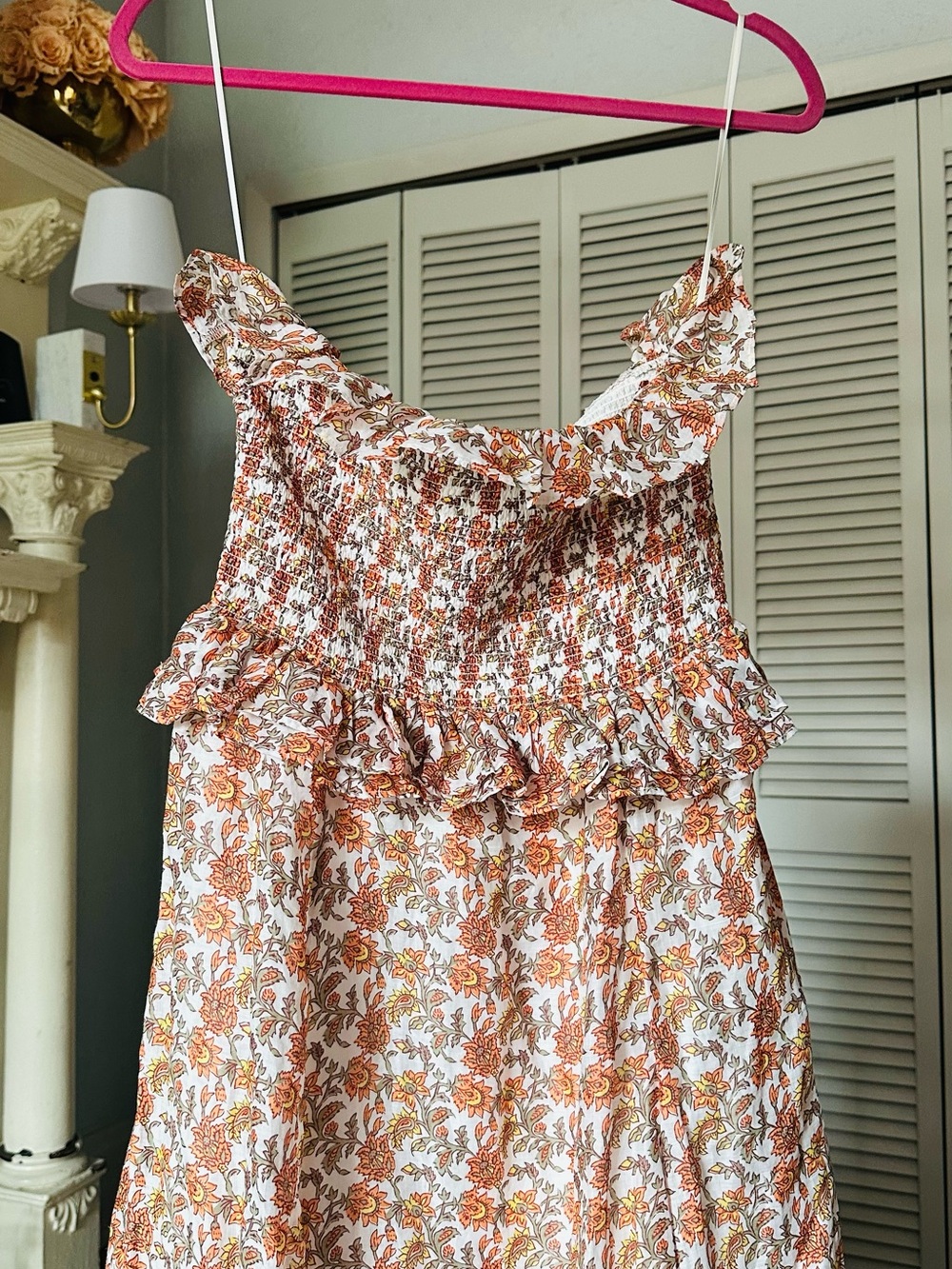 J. Crew White Floral Maxi Dress with Orange and Brown Print